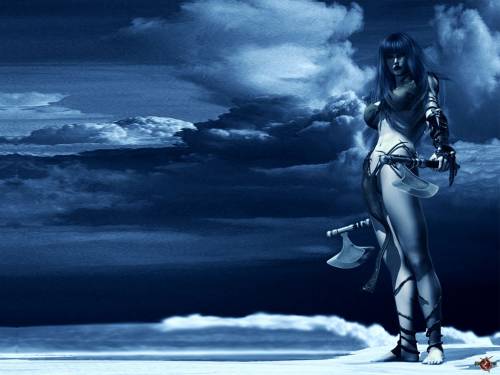 Wallpaper image Dark Blue Fantasy Art 3D Digital Art Woman warier female