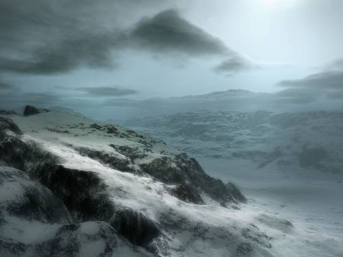 Wallpaper image: Unspecified digital art landscape image, Nature, 3D Digital Art, Fog, cold, mountain, aerial, nature, scenic, woods, peak, cloud, scenery, wilderness, summit, outdoors, geology, outside, mist, snow, natural, winter, evergreen, weather.