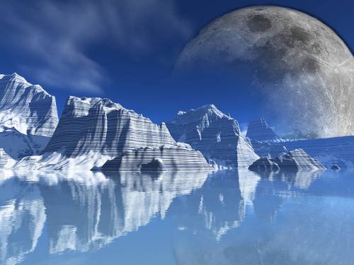 Wallpaper image: Blue planet landscape, Nature, 3D Digital Art, Sunny, remote, wilderness, elevation, alpine, outside, mountains, scenic, rugged, nobody, daylight, day, outdoors, clear, altitude, snow, lake, landscape, daytime, water, terrain, pristine cobalt globe scenery Blue planet landscape.