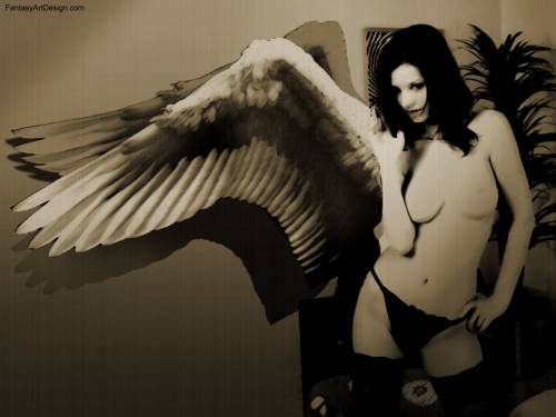 Wallpaper image: Fallen angel, Mixed Style, Photo Manipulation, Bird woman, 