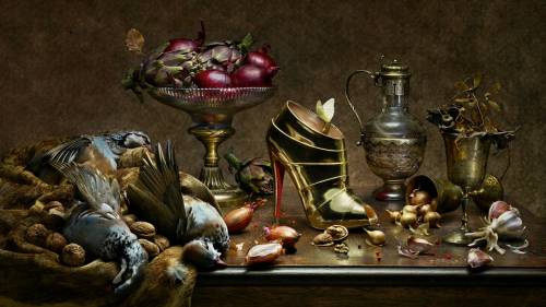 Wallpaper image: Classic still life shoe photography, Mixed Style, Photo Manipulation, classic still life photography Classic, Summer, background, bar, beverage, shoe black,  cold, crushed, decorated, drink, garnish, glass, golden, green,  life, mixed, muddled, nature,  party, refreshing, restaurant, Dutch  Netherlands shoe golden age natur
