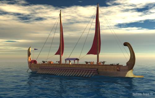 Wallpaper image: Ancient Egyptian ship, Mixed Style, 3D Digital Art, Sailboats were steered by two oars.  Sailboats usually only had one square sail.  Funeral boats carried dead people down river.  They were used to carry the dead across the Nile River.
