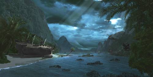 Wallpaper image: The end of pirate battle, Nature, Mixed Media, Sea the deep marine ocean maritime aquatic water Magic Romantic idealistic enchantment magical Matte painting retouching design Tranquil calm serene peaceful still quiet relaxing Landscape scenery countryside land nature scene backdrop.