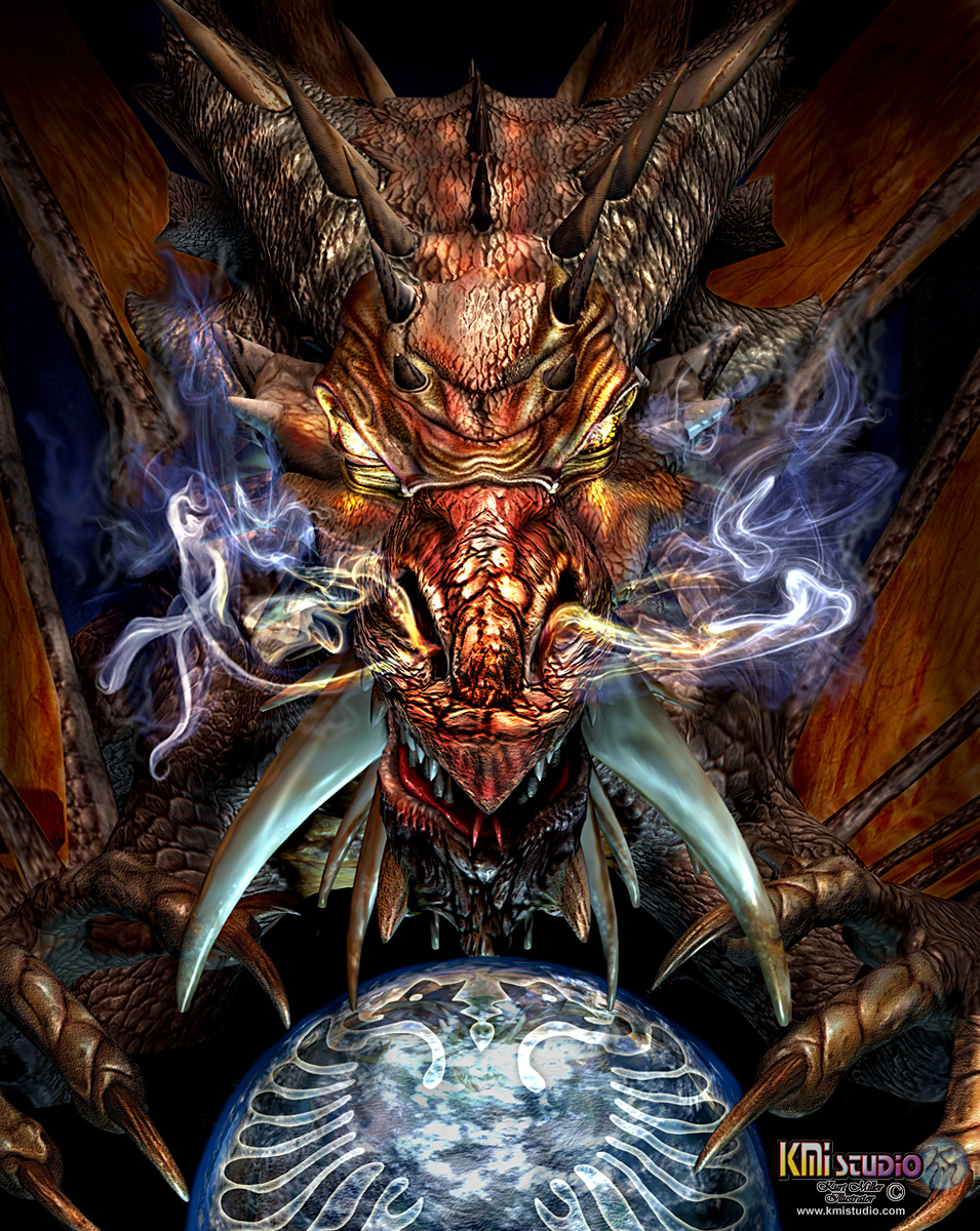 Free computer desktop wallpaper:Dragon World, Mixed Media, Fantasy Art,  Image cover art for ID Software, titled Orcs and Elves.