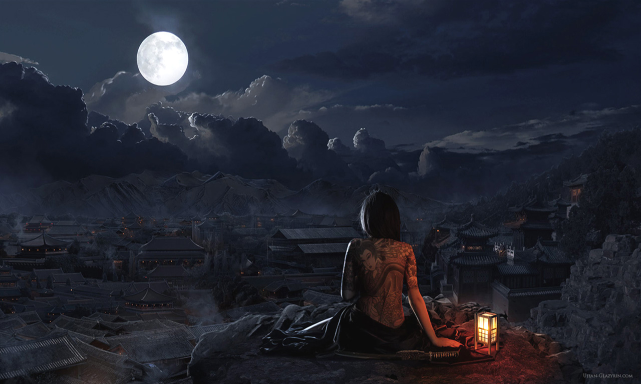 Free computer desktop wallpaper:Moon rising, Mixed Media, Nature, Artists are called or credited as 