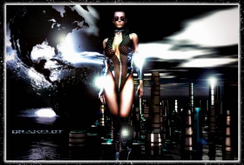 Wallpaper image: Mirabel Constelation, Science Fiction, 3D Digital Art, Science fiction imaginary serious, front view, female, studio shot, style, posing, young adult, Universe planet black background, suggestive sci-fi fiction world globe Caucasian, posed, dark, model, hairstyle, sexy, dramatic, woman, person.
