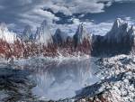 Frozen lake view, Nature, 3D Digital Art